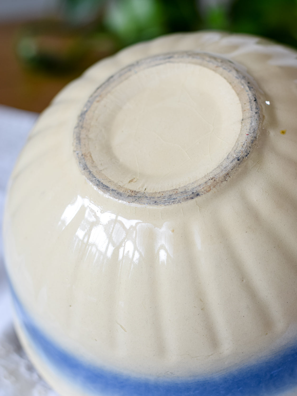 Blue Stripe Fluted Pottery Bowl