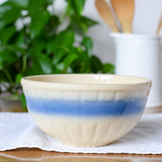 Blue Stripe Fluted Pottery Bowl