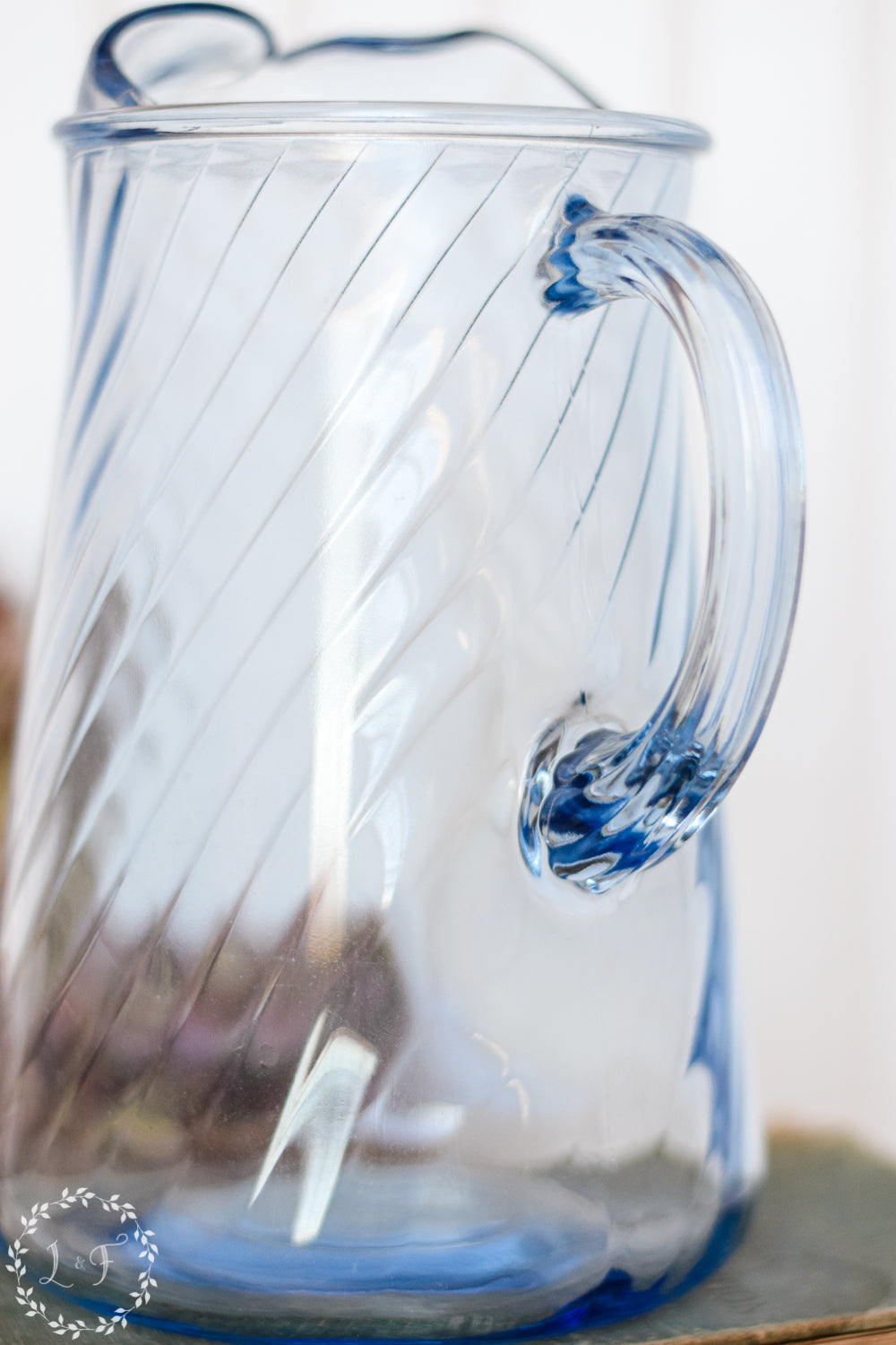 Blue Swirl Glass Pitcher