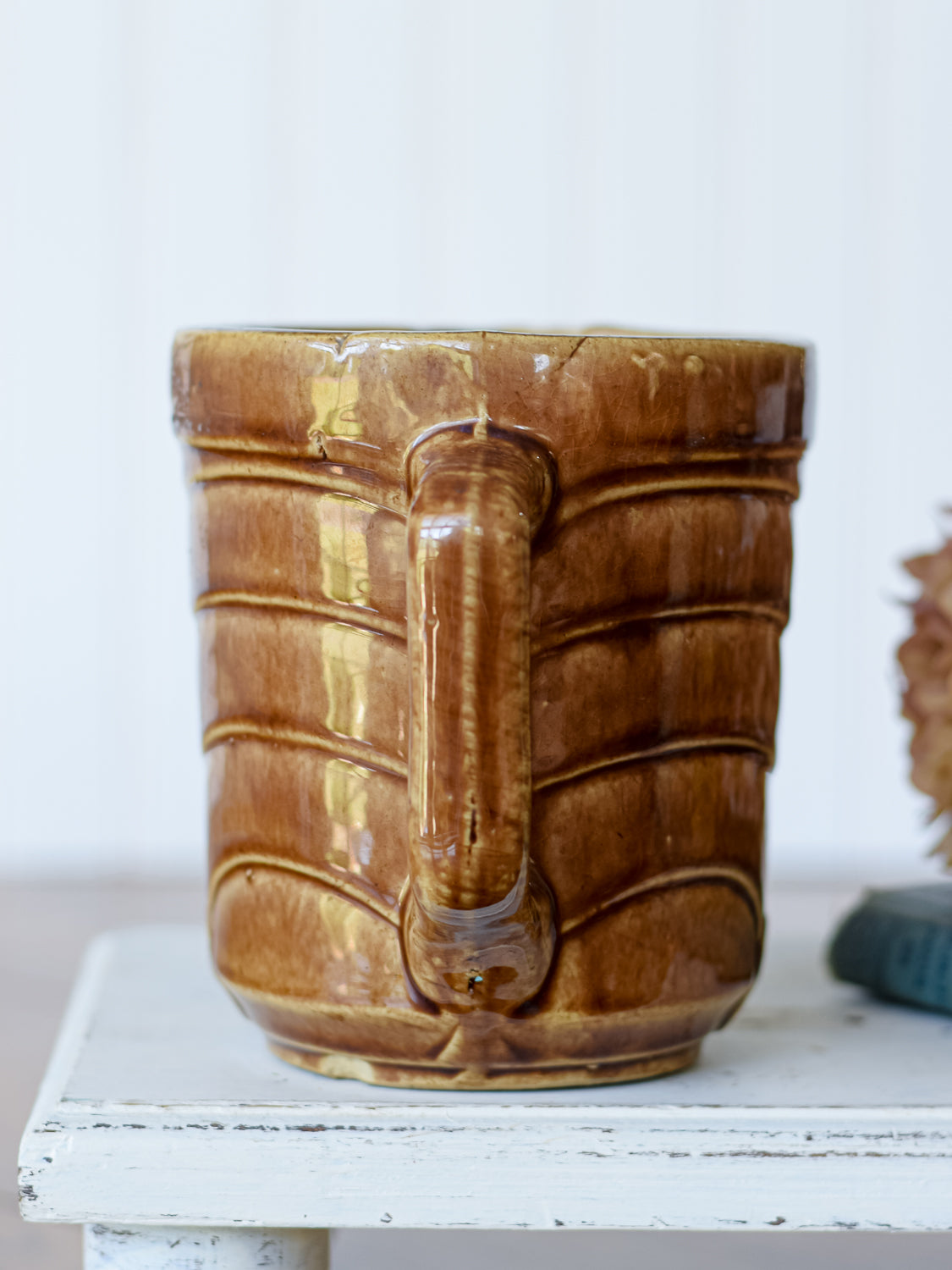 Vintage Brown Chevron Pottery Pitcher