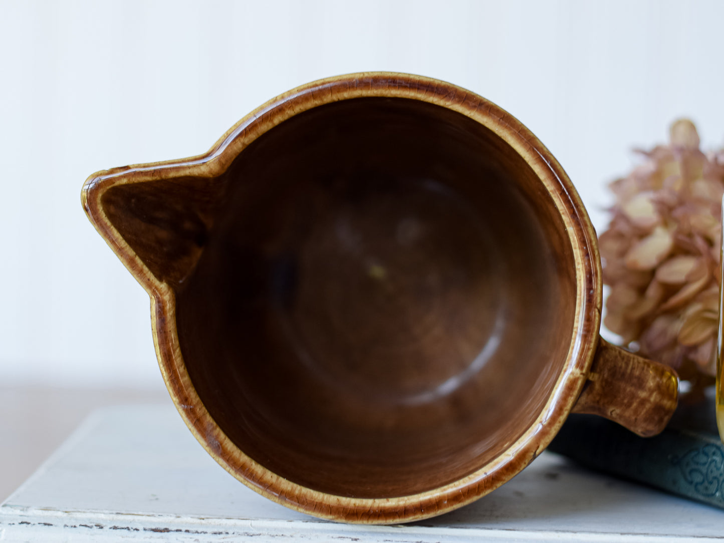 Vintage Brown Chevron Pottery Pitcher