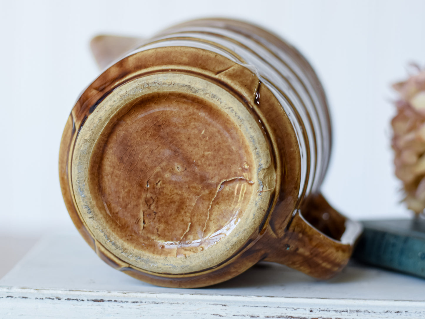 Vintage Brown Chevron Pottery Pitcher