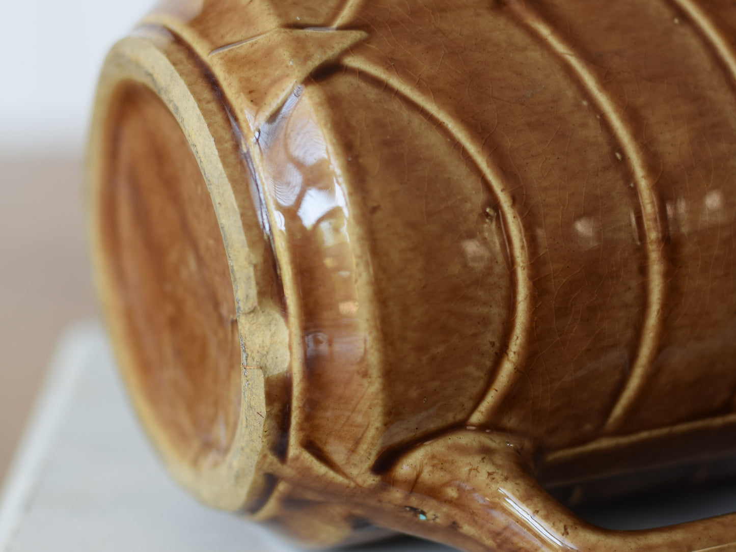 Vintage Brown Chevron Pottery Pitcher