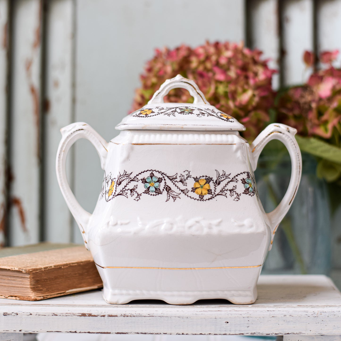 Antique English Ironstone Sugar Pot with Lid