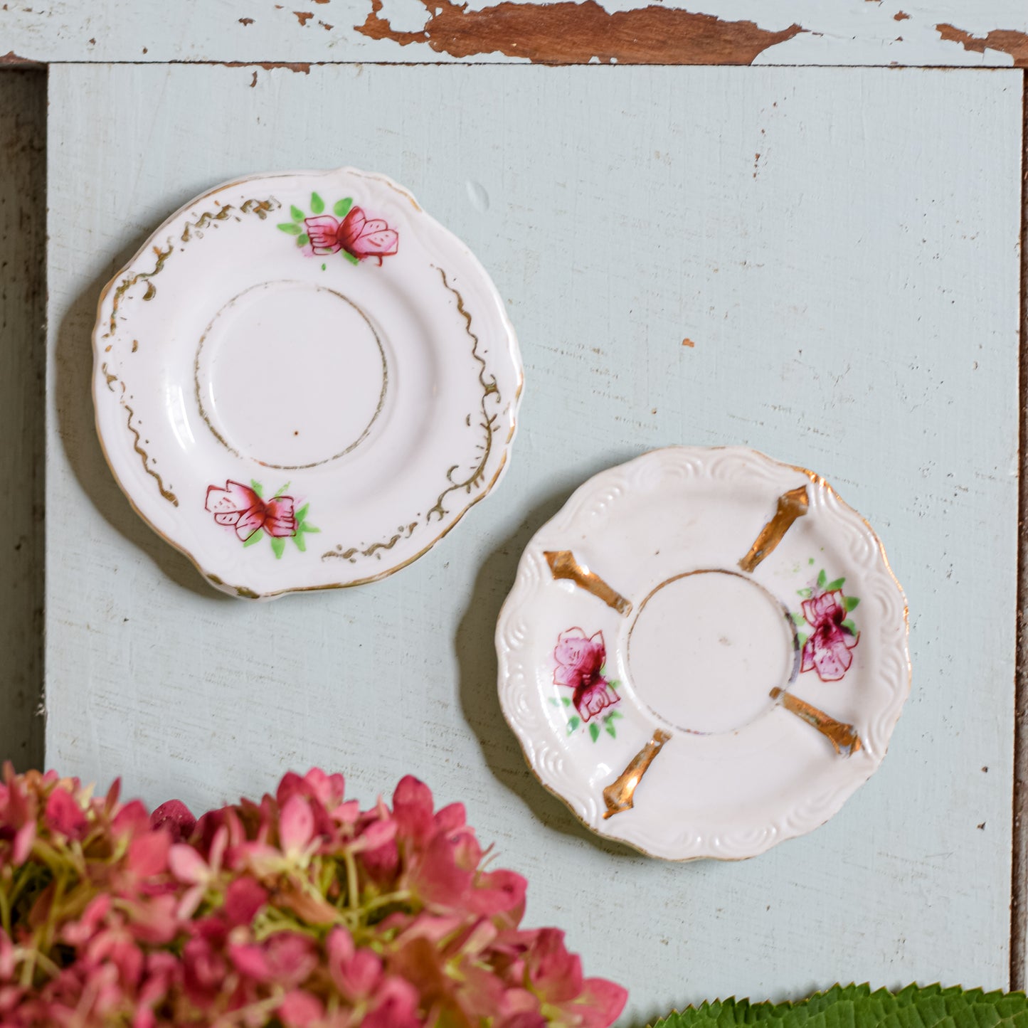 Pair Hand Painted Tiny Trinket Dishes