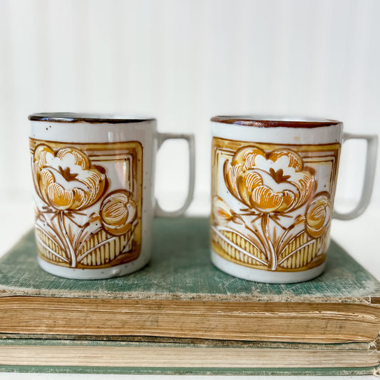 Vintage Pair Stoneware Coffee Mugs
