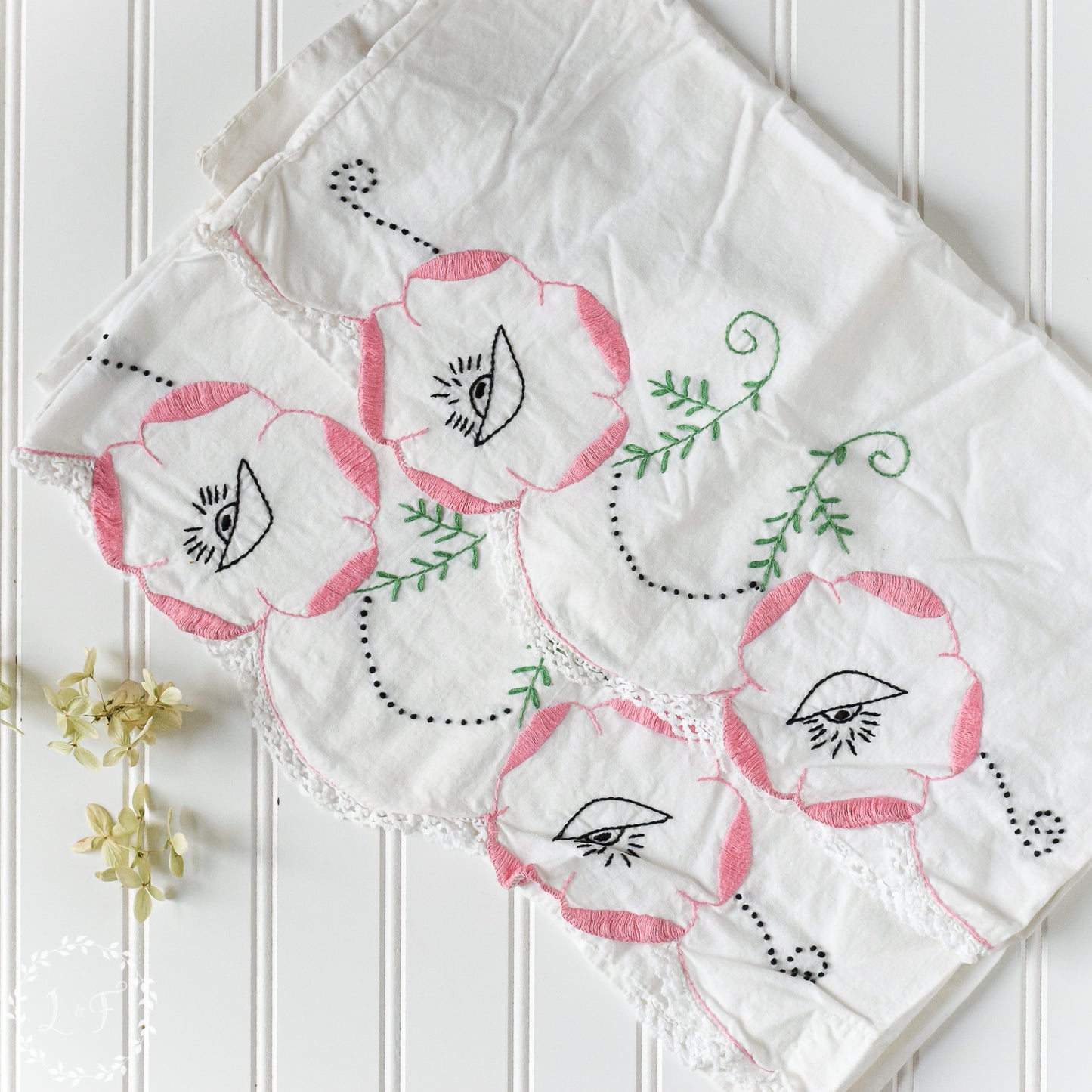 Pair Vintage Embroidered Pillowcases