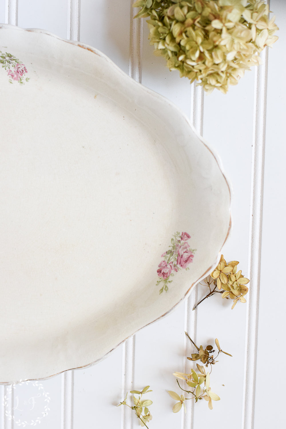 Vintage Rose & Gold Trimmed Platter