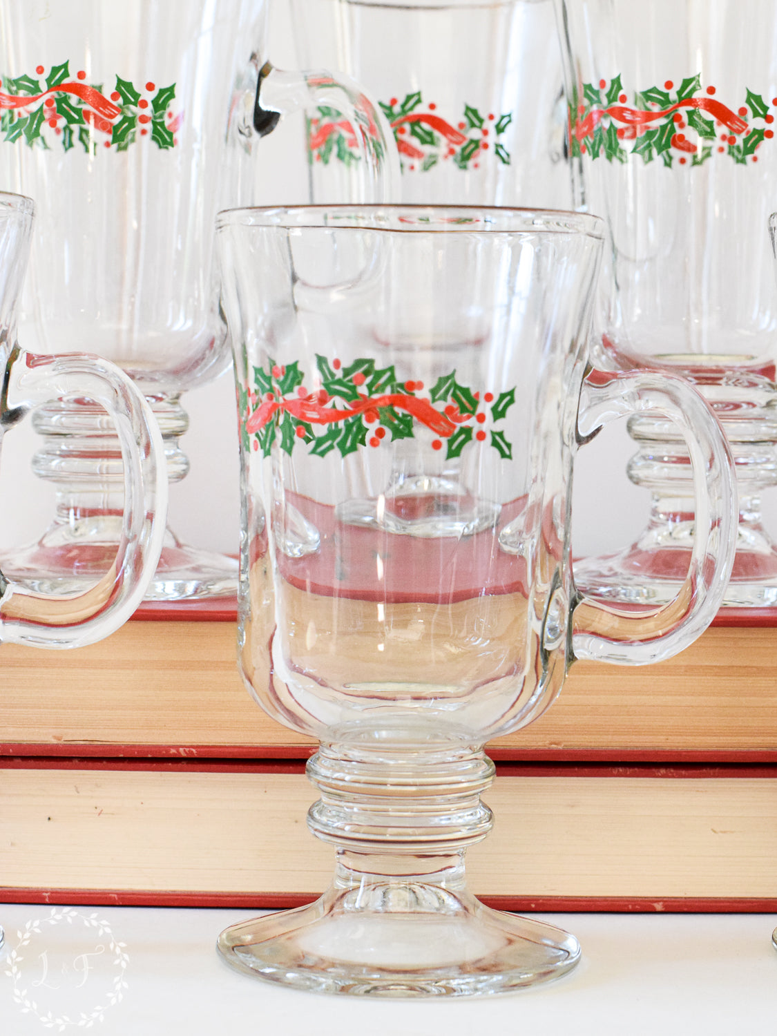 Set 6 Libbey Holly Glass Coffee Mugs