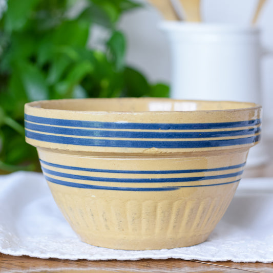 Small Yellow Ware Bowl with Blue Stripe