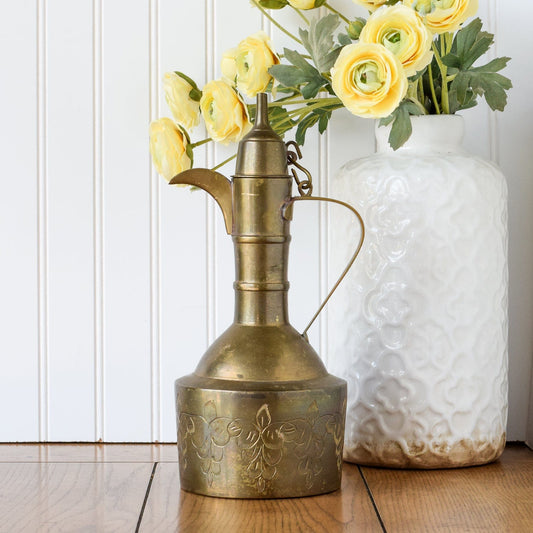 Vintage Etched Brass Dallah Pitcher with Lid