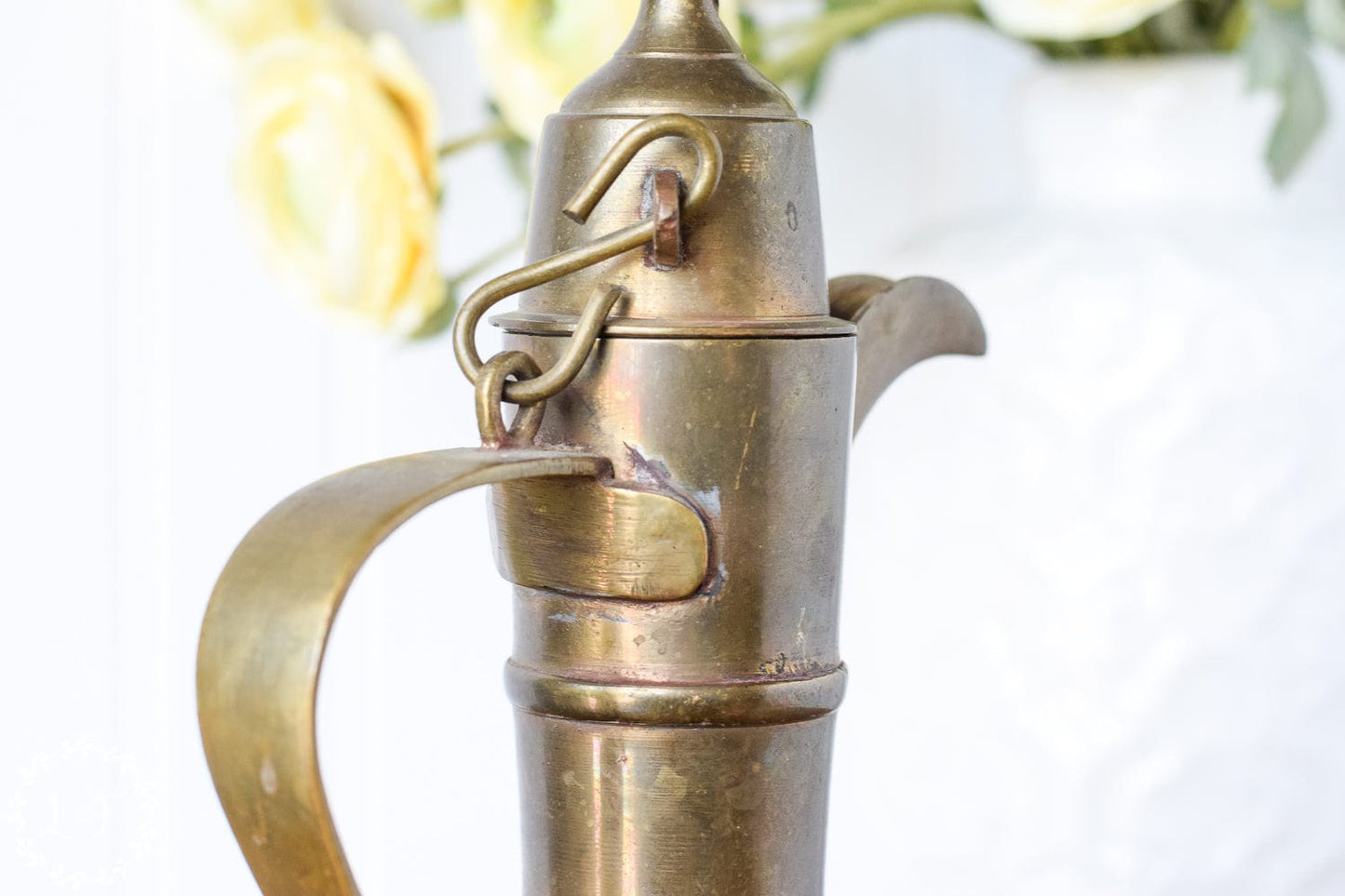 Vintage Etched Brass Dallah Pitcher with Lid