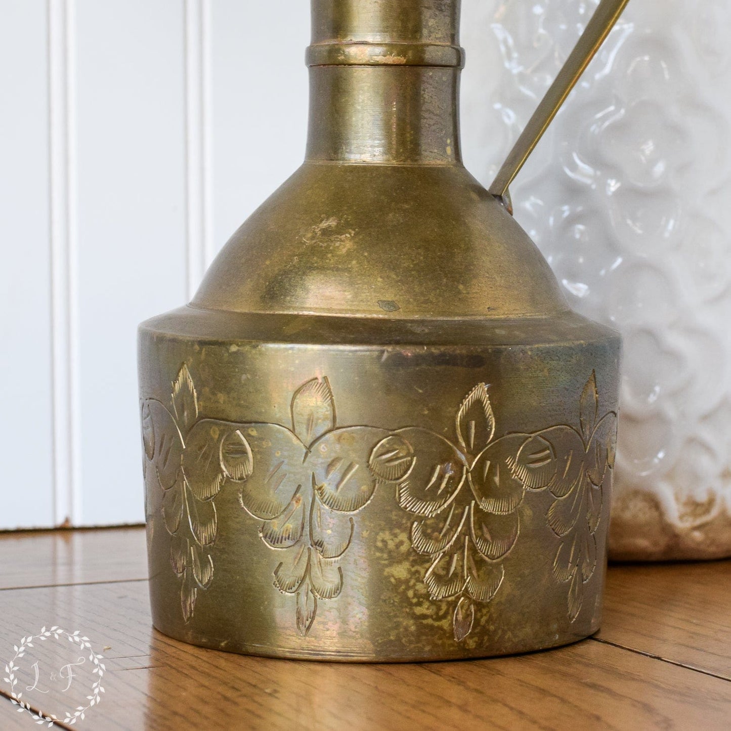 Vintage Etched Brass Dallah Pitcher with Lid