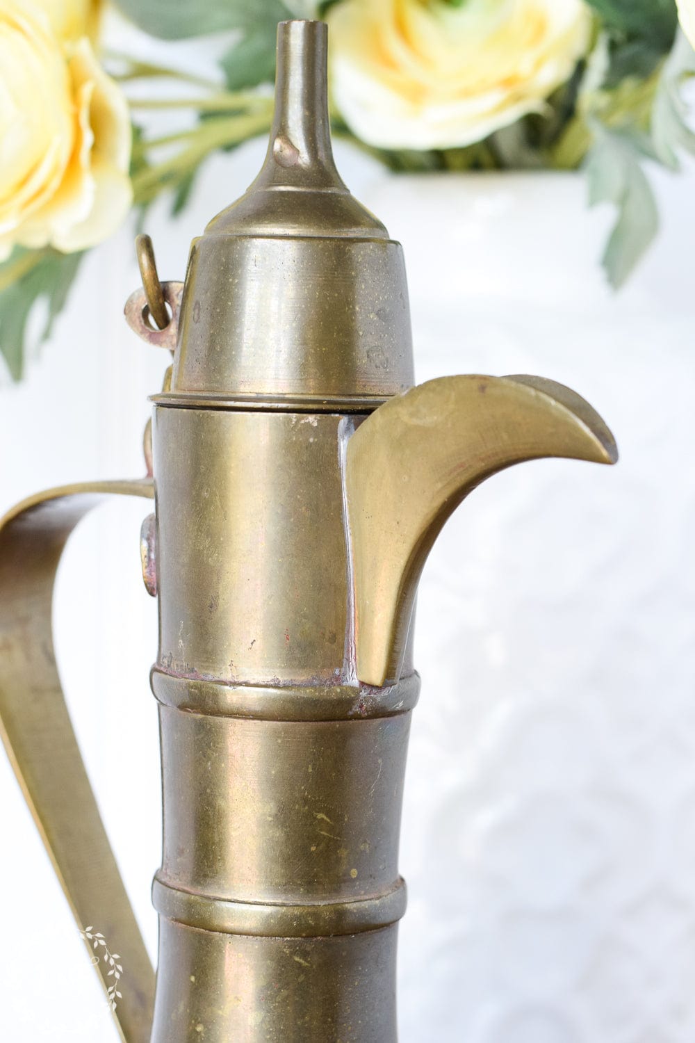 Vintage Etched Brass Dallah Pitcher with Lid