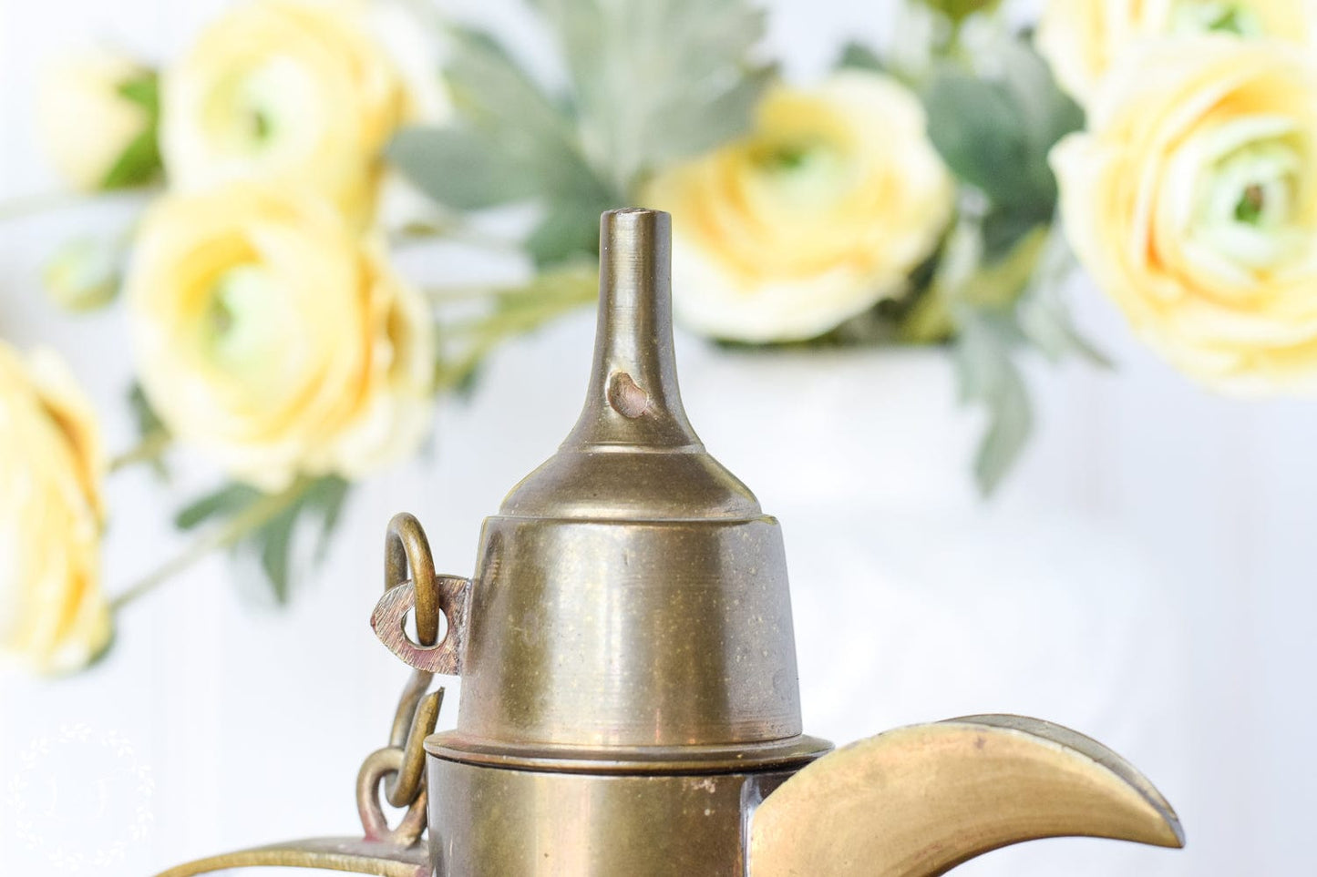 Vintage Etched Brass Dallah Pitcher with Lid