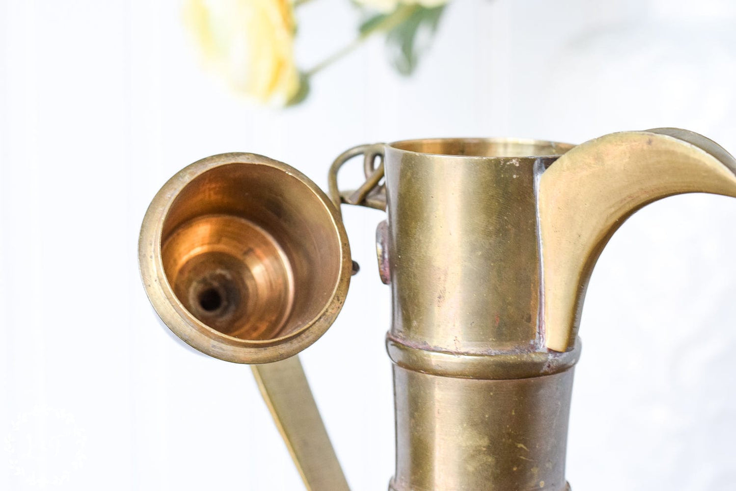 Vintage Etched Brass Dallah Pitcher with Lid