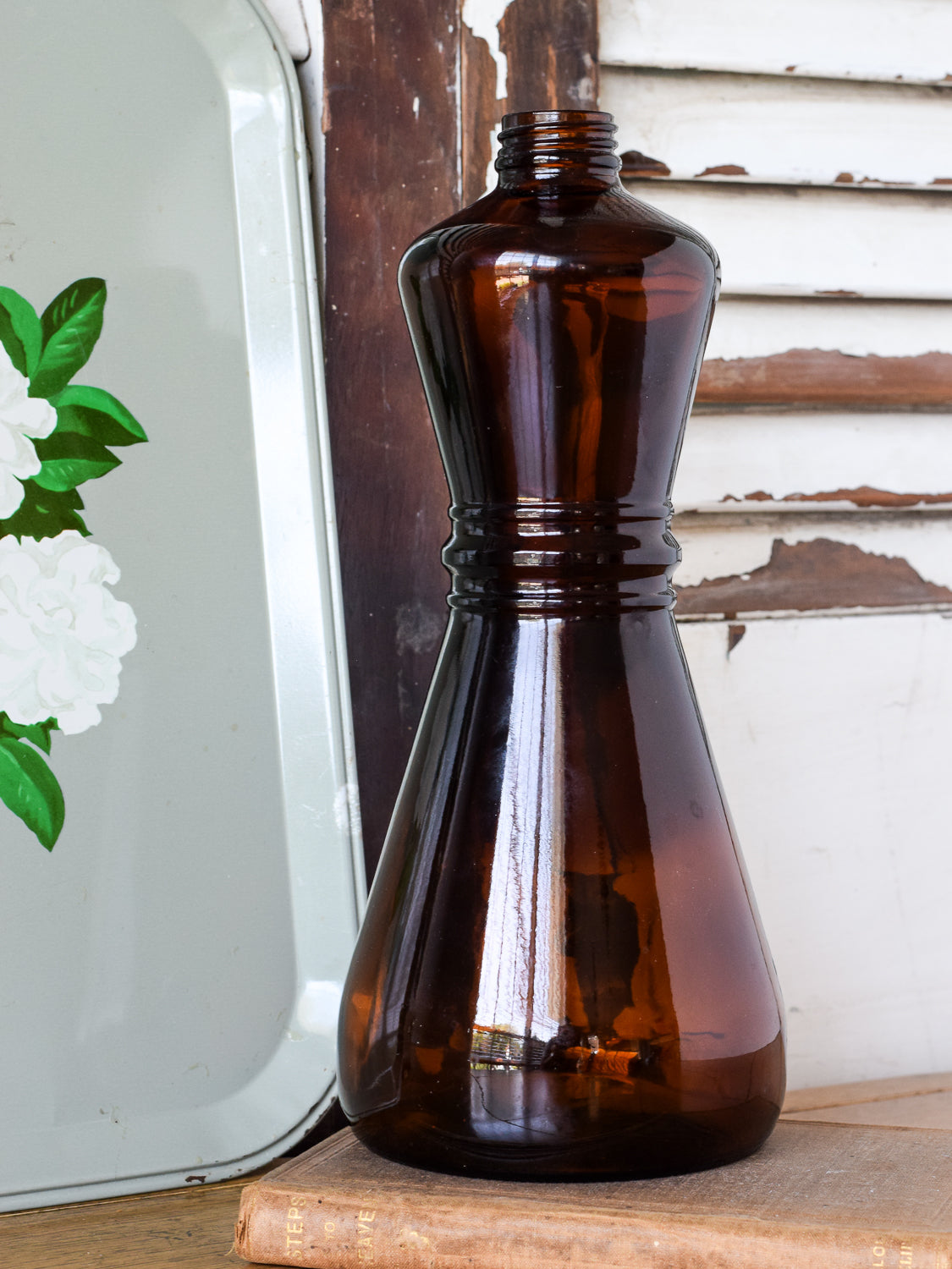 Tall Hourglass Amber Bottle