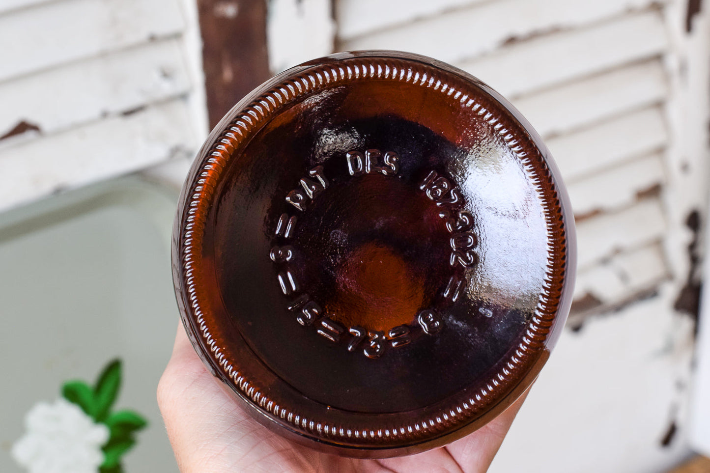 Tall Hourglass Amber Bottle