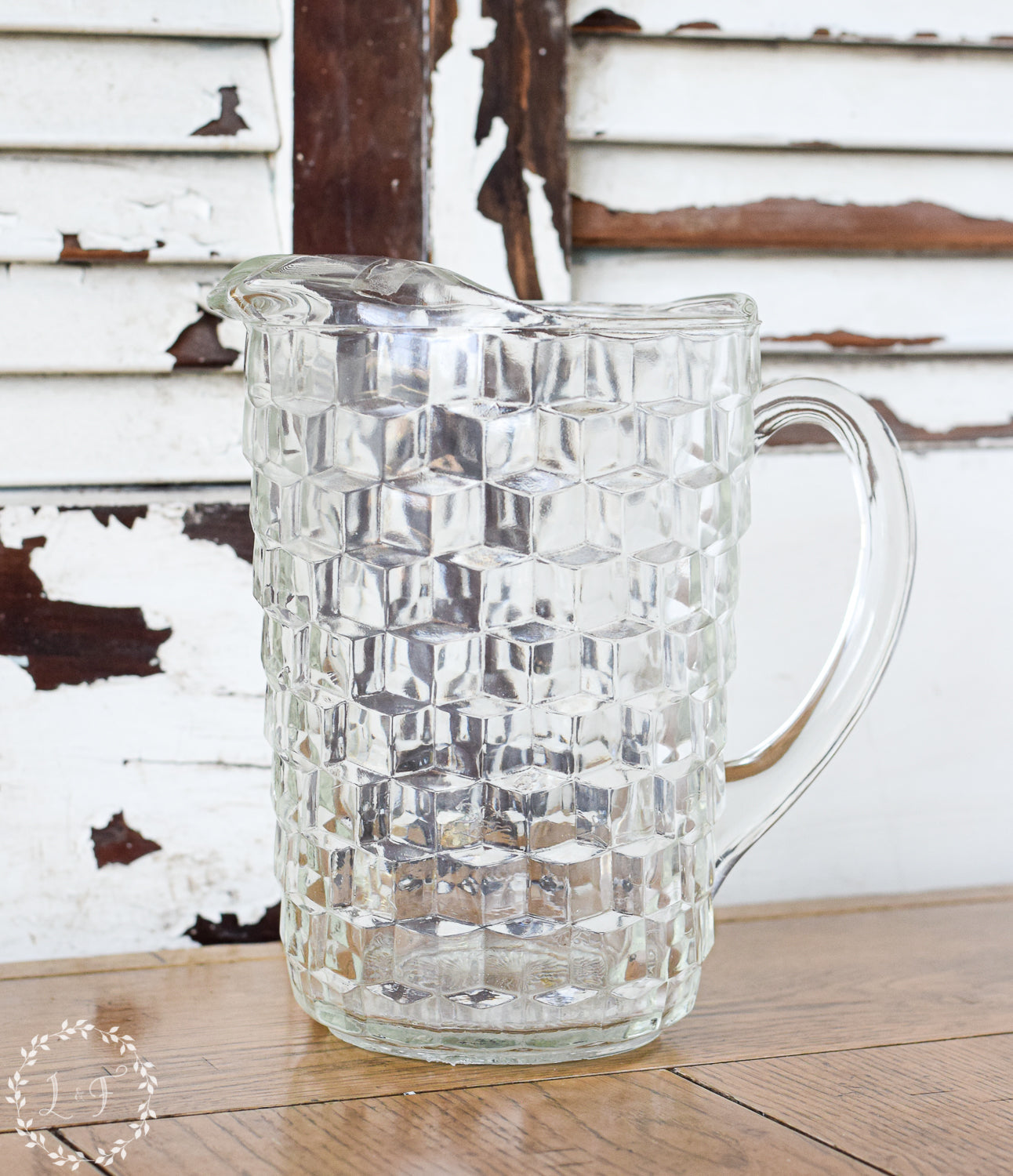 Vintage Diamond Pattern Glass Pitcher