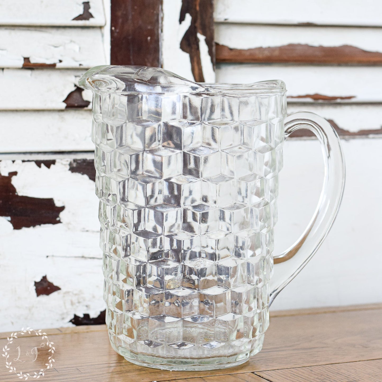 Vintage Diamond Pattern Glass Pitcher