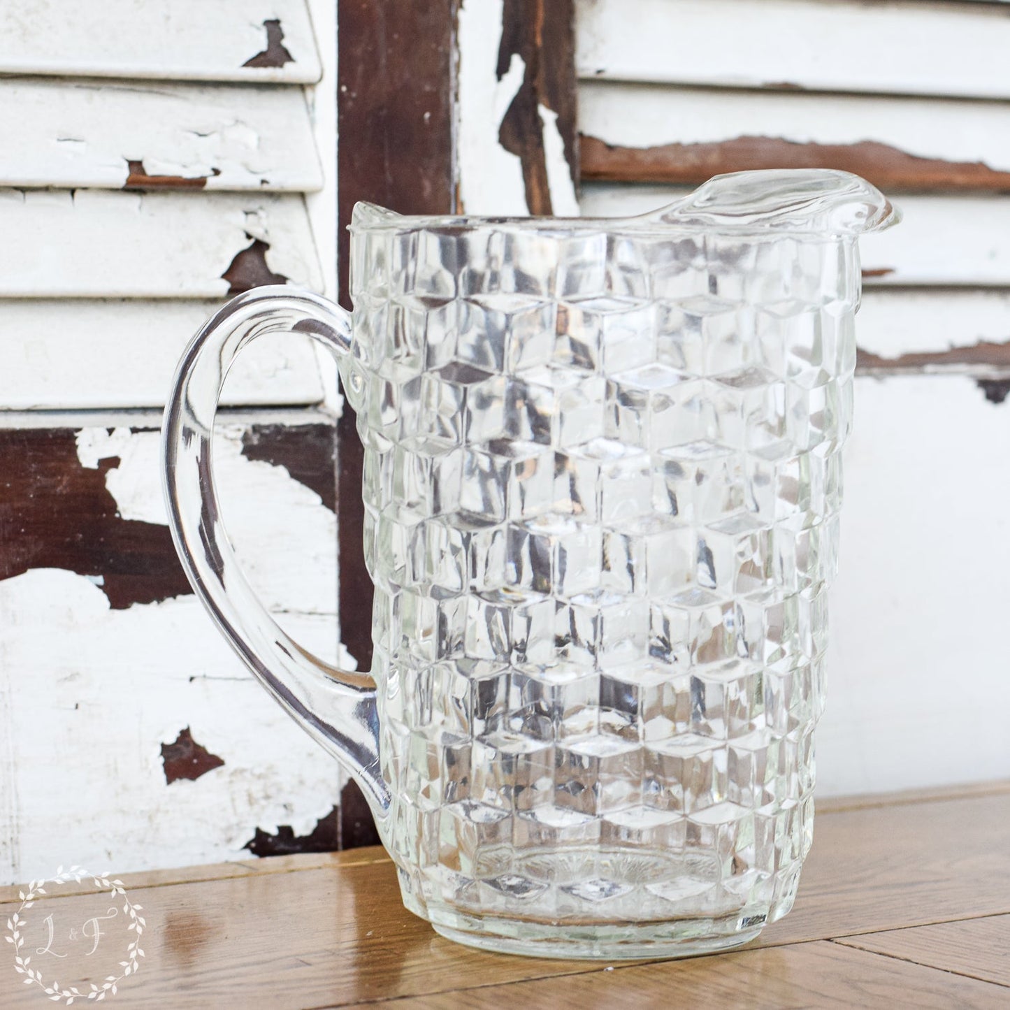 Vintage Diamond Pattern Glass Pitcher