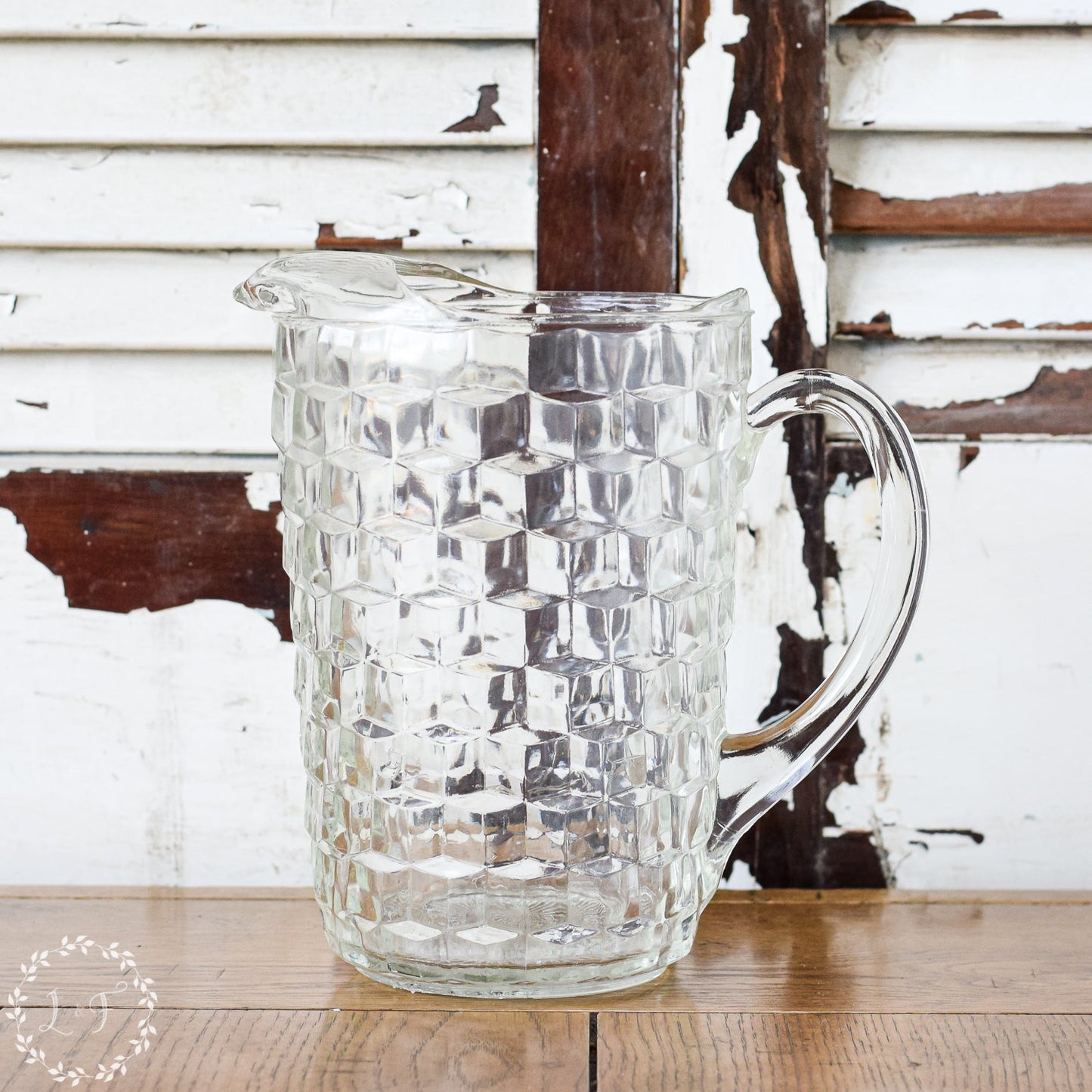 Vintage Diamond Pattern Glass Pitcher