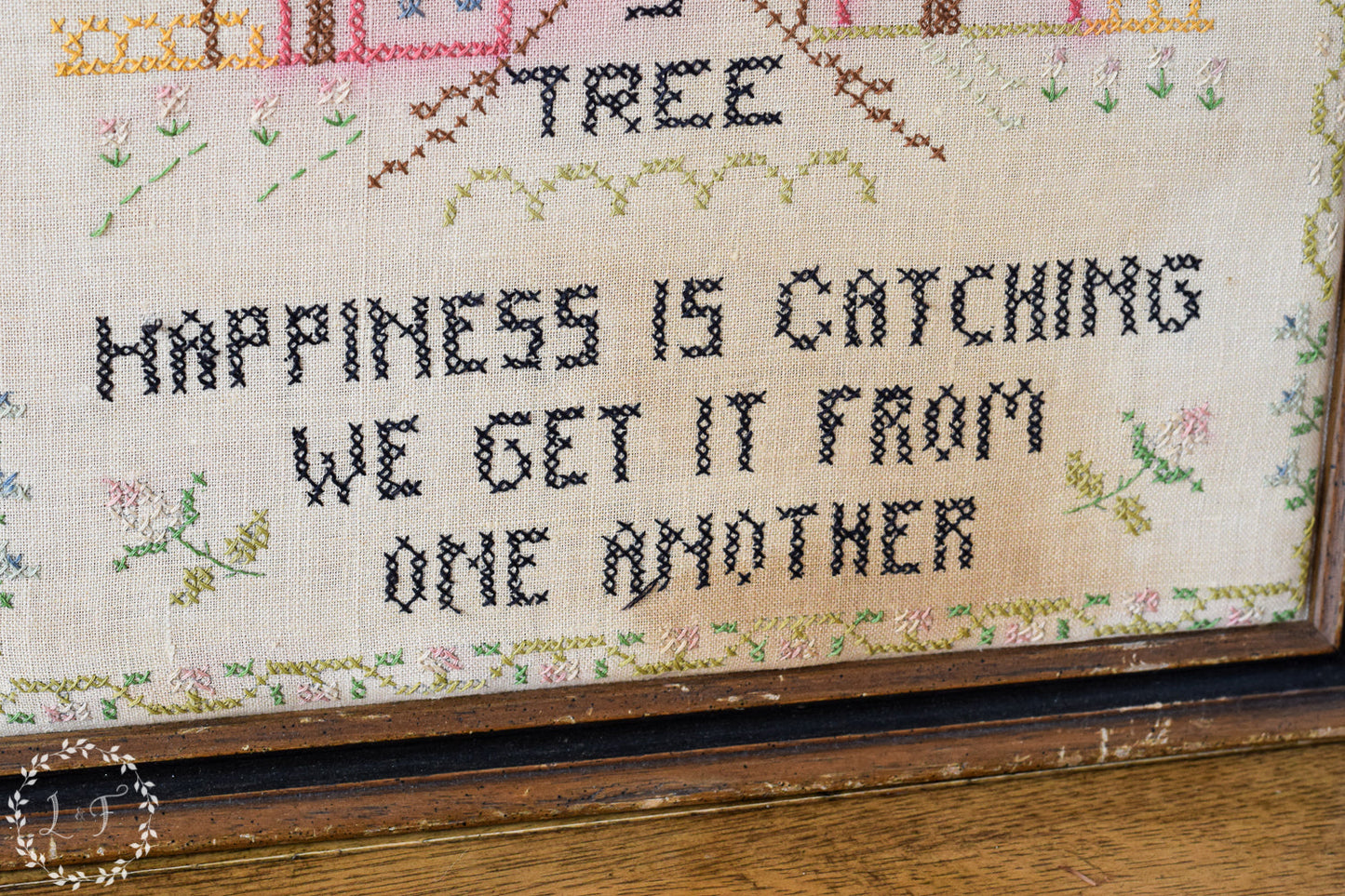 Vintage Happiness Tree Framed Sampler